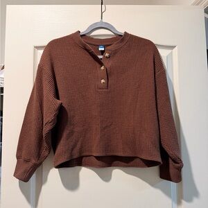Old Navy Brown Waffle Knit Henley Top